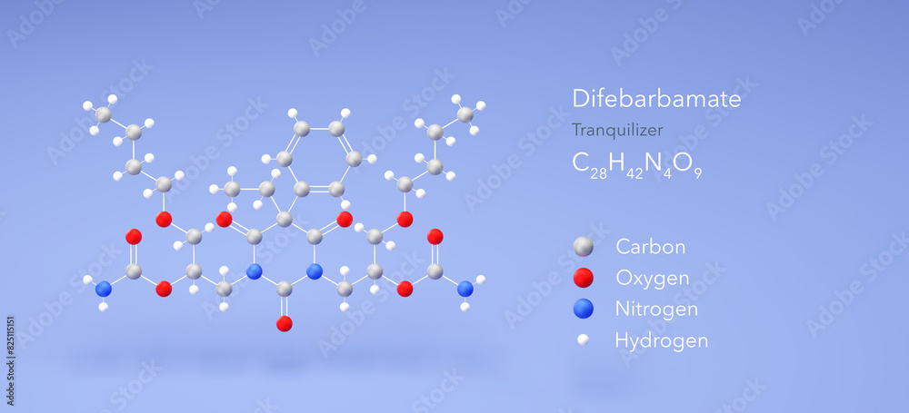 difebarbamate molecule, molecular structures, tranquilizer, 3d model, Structural Chemical Formula and Atoms with Color Coding difebarbamate molecule, molecular structures, tranquilizer, 3d model, Structural Chemical Formula and Atoms with Color Coding