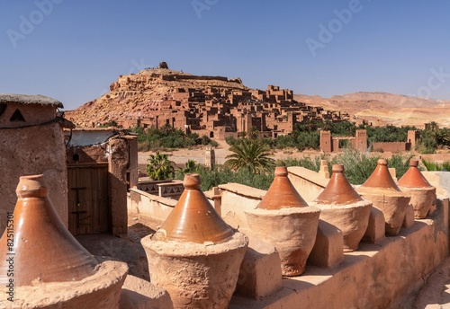 view of the earthen clay village of Ait Benhaddou in southern Morocco photo