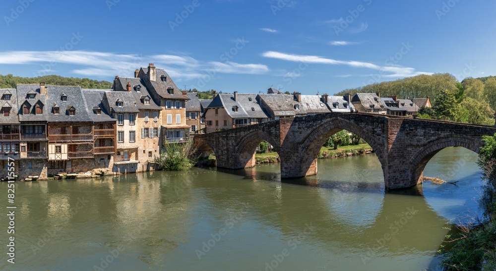 view of the idyllic village of Espalion in the Aveyron Departement of south central France view of the idyllic village of Espalion in the Aveyron Departement of south central France