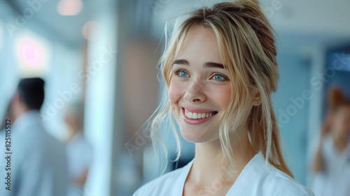 Free Download A woman with blonde hair and blue eyes is smiling at the camera - GFXLoad
