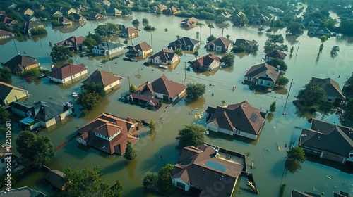 A flooded neighborhood with houses and trees photo