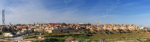 panorama cityscape of the old town of Meknes with minarets and the old city walls