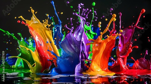 Energetic display of colorful paint splashes, adding vibrancy and movement to the scene