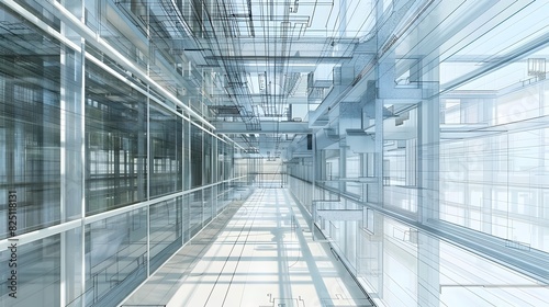 Airy and Illuminated Corporate Workspace with Geometric Glass Corridors