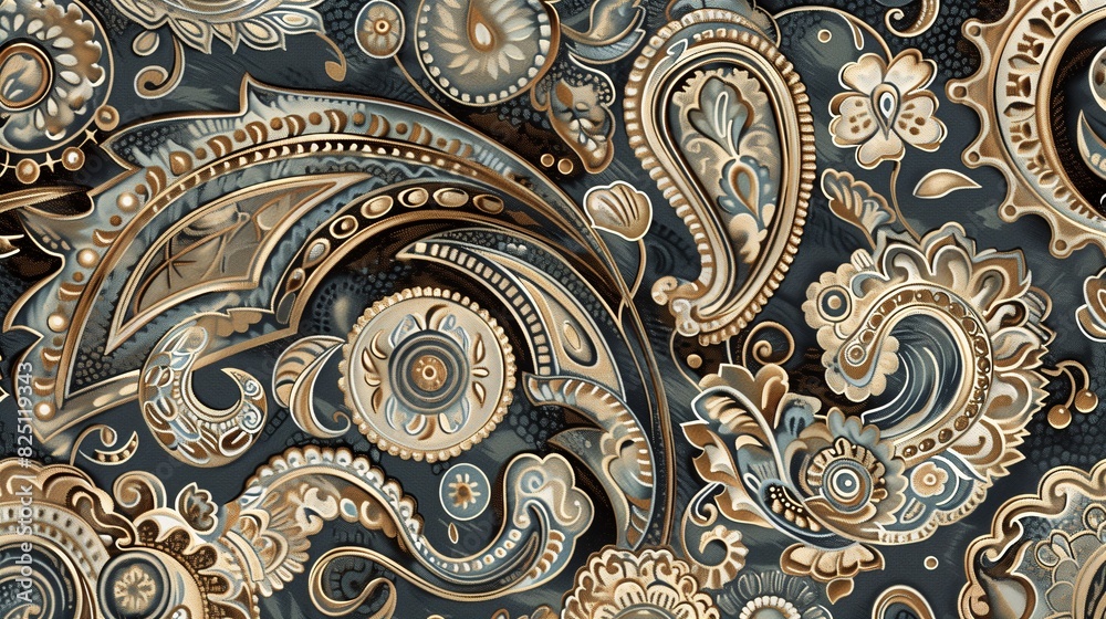 Elegant paisley pattern with rich colors and intricate details, wallpaper design