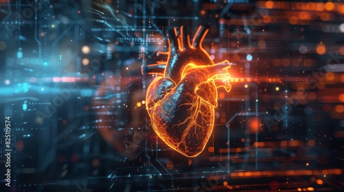 A striking image portraying the fusion of a heartbeat line and digital AI code, symbolizing the convergence of technology and healthcare in optimizing real-time patient monitoring 