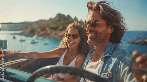 Eco-Friendly Travel: Depict a family traveling in an electric car through scenic landscapes, highlighting sustainability and eco-friendly travel.