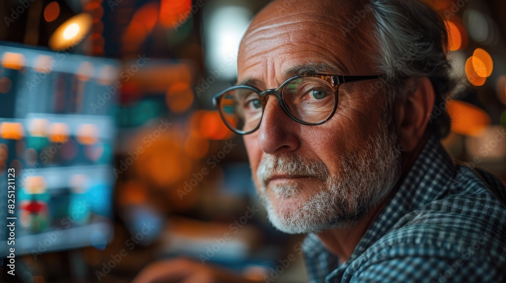 a senior man with glasses. He has a beard and a mustache. a senior man with glasses. He has a beard and a mustache.