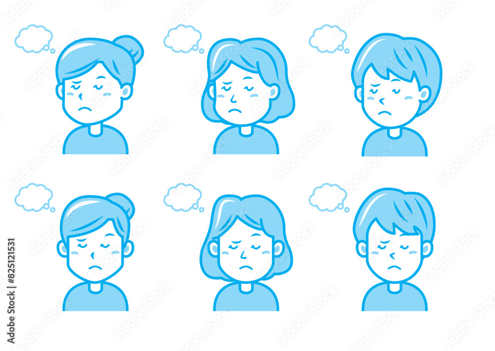 考える女性のイラストセット 考える女性のイラストセット