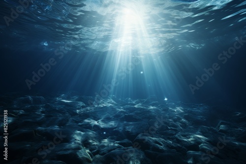 Exploring the profound depths of the blue underwater sea in the mysterious deep abyss