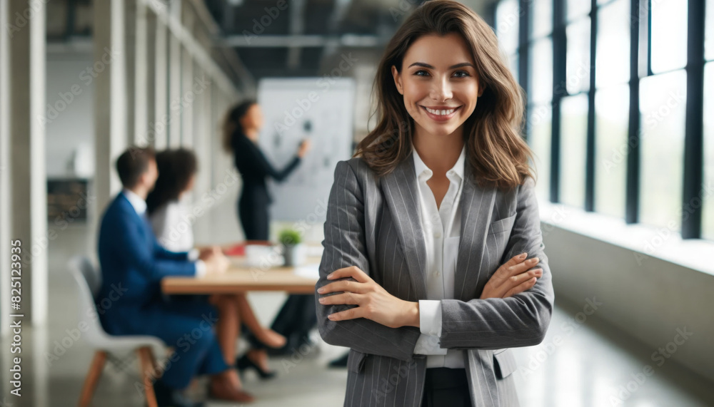 Confident Businesswoman Standing in Modern Office Confident Businesswoman Standing in Modern Office