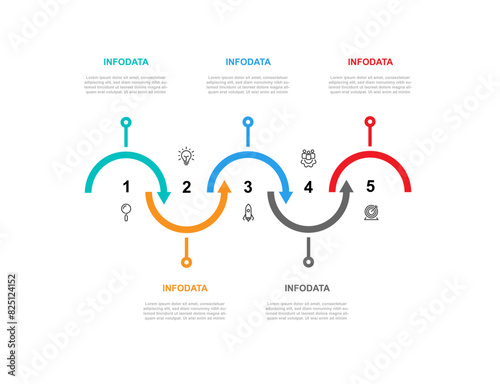 Timeline process infographic template vector with 5 step, option or section suitable for workflow, presentation, business information, and web graphic design 