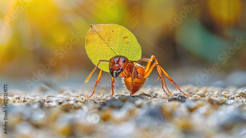 Leafcutter ants are a type of ant that cuts leaves into small pieces and carries them back to their nest. They use the leaves to grow a fungus that they eat. photo