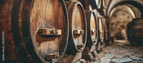 Vintage Barrels and Casks in an Old Winery Cellar
