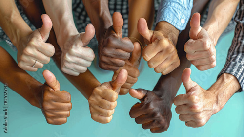 a group of people of different races and ethnicities giving thumbs up. 
