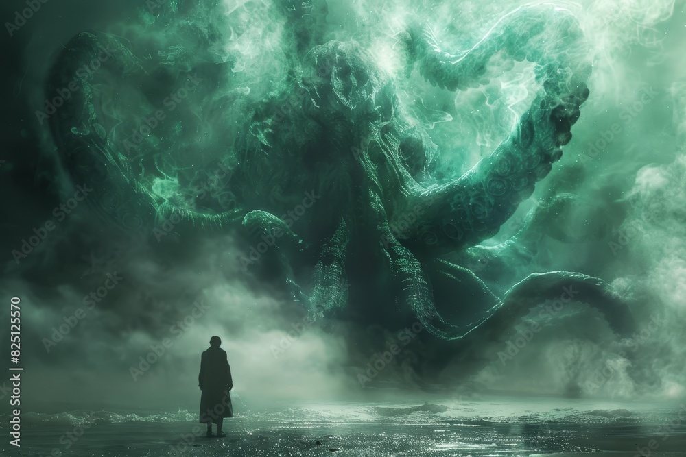 Surreal Dream Sequence with Cthulhu Communicating Telepathically in Ethereal Lighting. Surreal Dream Sequence with Cthulhu Communicating Telepathically in Ethereal Lighting.