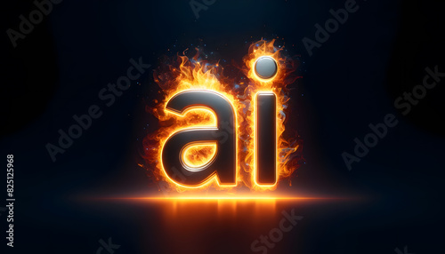 the glowing letters "AI" made of metallic material with fiery, neon light effects.