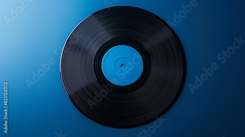 A vintage vinyl record lying on a gradient background from deep indigo to midnight blue  suggesting nostalgia and the depth of music history.