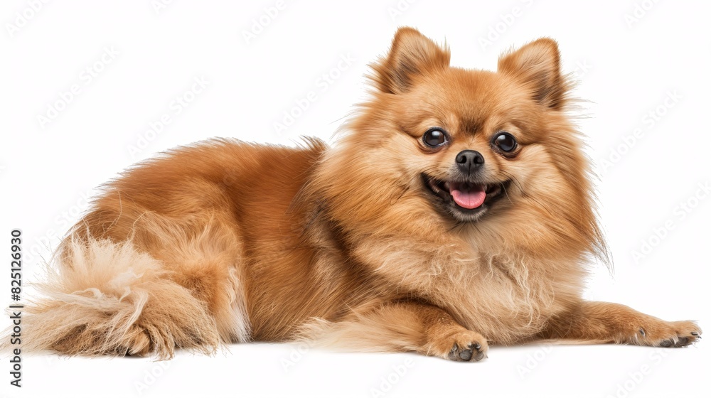 Fluffy Pomeranian smiling and posing on a white background Fluffy Pomeranian smiling and posing on a white background