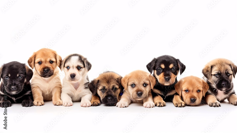 Group of playful puppies in various poses on a white background Group of playful puppies in various poses on a white background