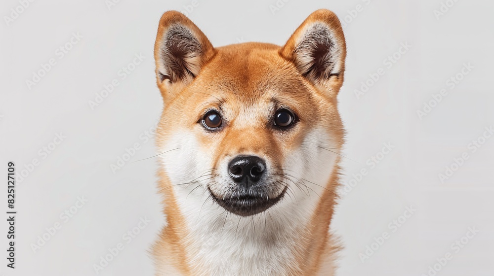 Shiba inu with a mischievous expression on a white background Shiba inu with a mischievous expression on a white background