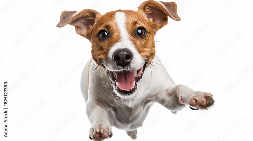 Jack Russell terrier jumping up with excitement on a white background Jack Russell terrier jumping up with excitement on a white background
