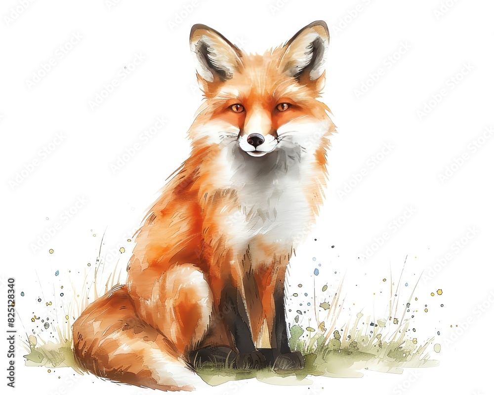 fox, clever fox ,Watercolor illustration clipart,single object isolated on white background,Watercolor illustrations, Hand drawn painting fox, clever fox ,Watercolor illustration clipart,single object isolated on white background,Watercolor illustrations, Hand drawn painting
