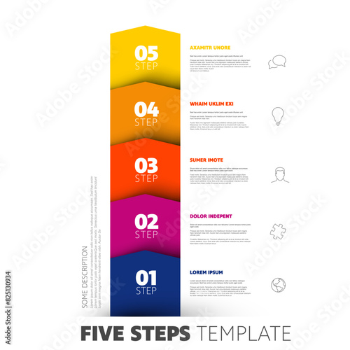 Progress five color vertical steps infographic template