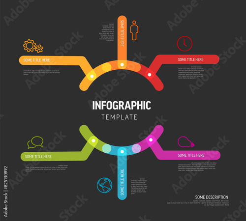 Vector dark Infographic schema template with big centre circle and thick lines