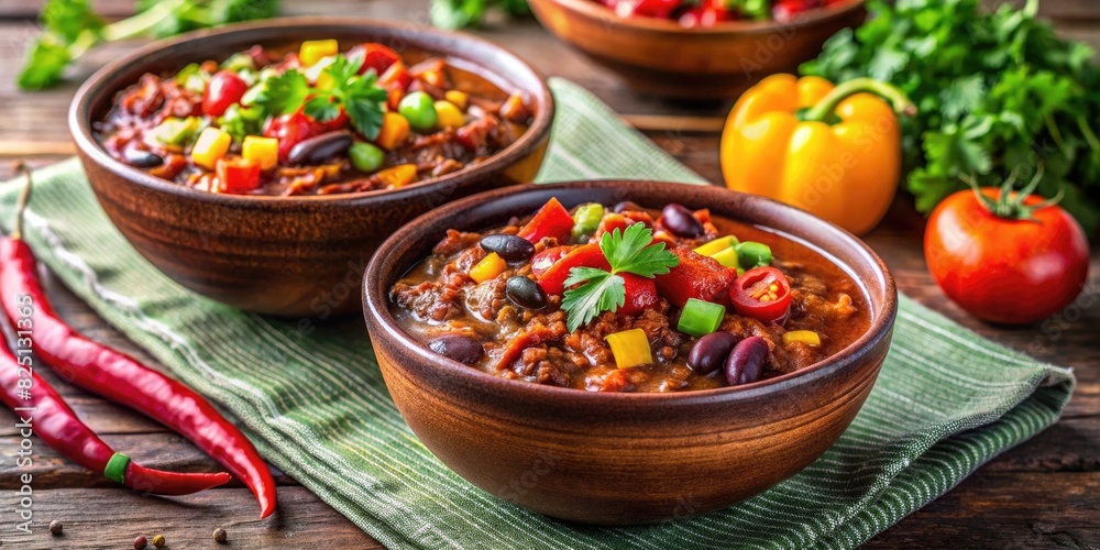 Colorful bowls of freshly made salsa with tomatoes and herbs. Colorful bowls of freshly made salsa with tomatoes and herbs.