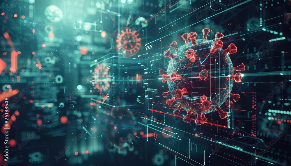 Tuberculosis invading a digital network, Cyberpunk, High Contrast, Dark Background, Digital Art, Representing digital health threats Tuberculosis invading a digital network, Cyberpunk, High Contrast, Dark Background, Digital Art, Representing digital health threats