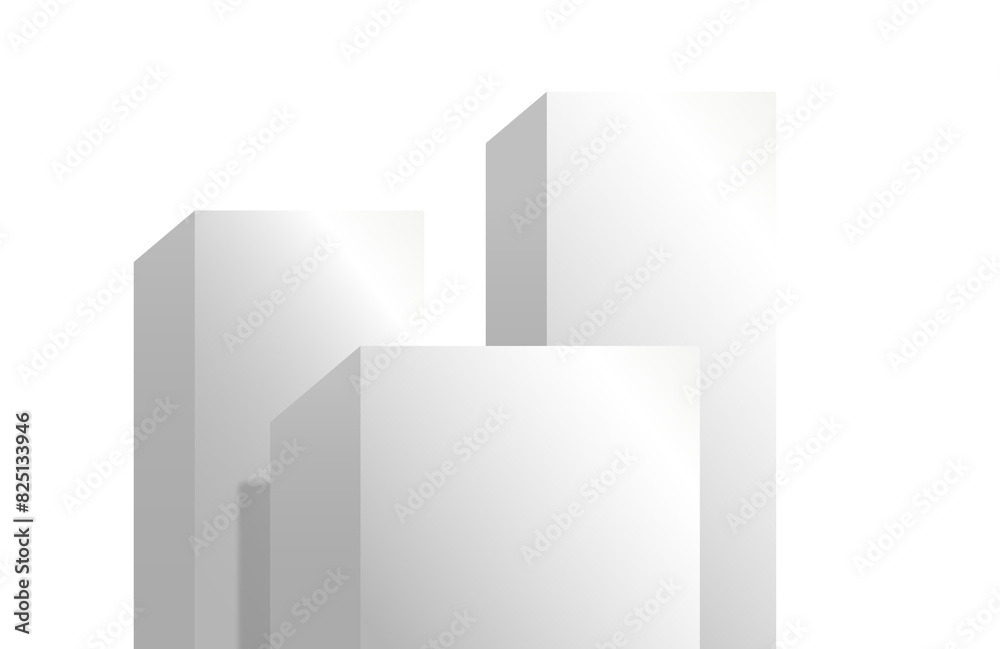 White podium 3 square pedestal stands clean luxury style with low angle White podium 3 square pedestal stands clean luxury style with low angle