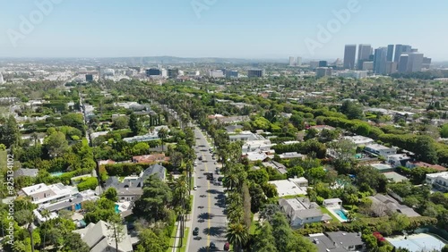 Beverly Hills Aerial 2024 - Slow moving pushing forward to dolly left