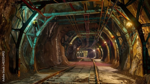 3 Illustration of a gold mine shaft with colorful support beams and lighting