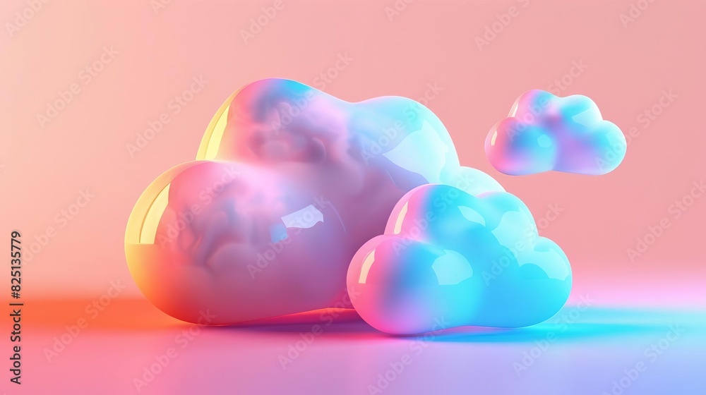 3 Photo of a cloud technology icon in against a lively, colorful illustration 3 Photo of a cloud technology icon in against a lively, colorful illustration