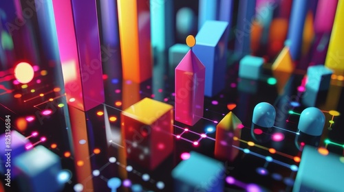 3D model of a data monitoring icon with vibrant colors and geometric shapes