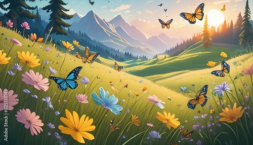 Summer meadow with butterflies photo