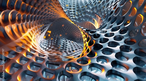 This image is a 3D rendering of a glowing, twisting tunnel.