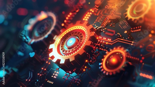 Illustration of a process automation icon on a colorful, energetic background