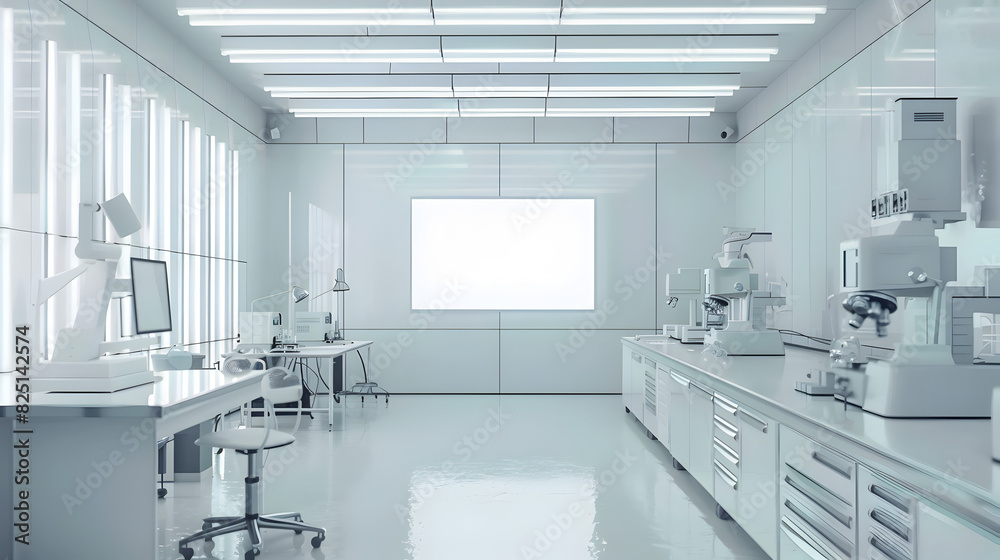 A white room with a large white board on the wall. The room is empty and has a sterile, clinical feel A white room with a large white board on the wall. The room is empty and has a sterile, clinical feel