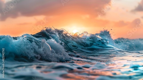 Majestic Sunset Seascape with Crashing Azure Waves and Dramatic Skies