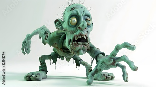 A Halloween horror 3D cartoon zombie with tattered clothes and a greenish 