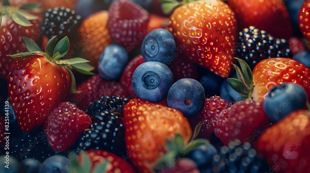 Vibrant Assortment of Fresh Berries and Fruits on Rustic Background