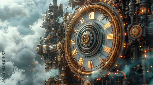 Steampunk Machine Connecting with Afterlife, Intricate Gears and Mystical Blend.