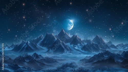 Majestic Mountainous Landscapes under Starry Skies in Serene Night Vista Wallpaper.