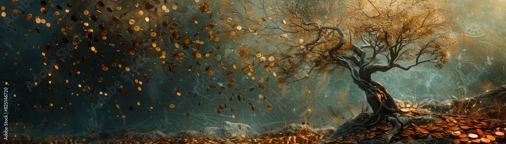 A withered, leafless tree with rusted coins around it, financial ruin theme, highresolution, sharp detail, dramatic and professional image. A withered, leafless tree with rusted coins around it, financial ruin theme, highresolution, sharp detail, dramatic and professional image.