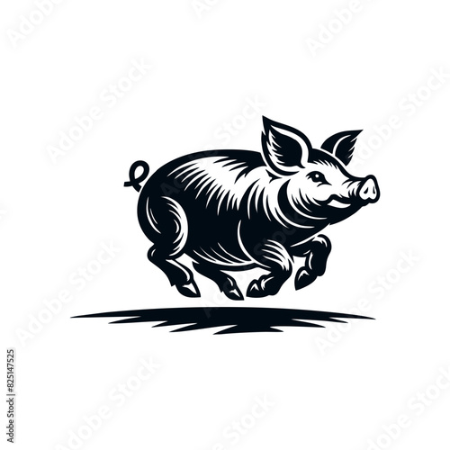 Black Animal Pig Illustration Logo Silhouette. Pig logo design
