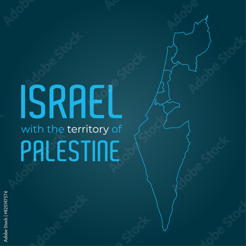 Complete map of the conflicting territories of Israel and Palestine, close to Egypt, with regions at war
