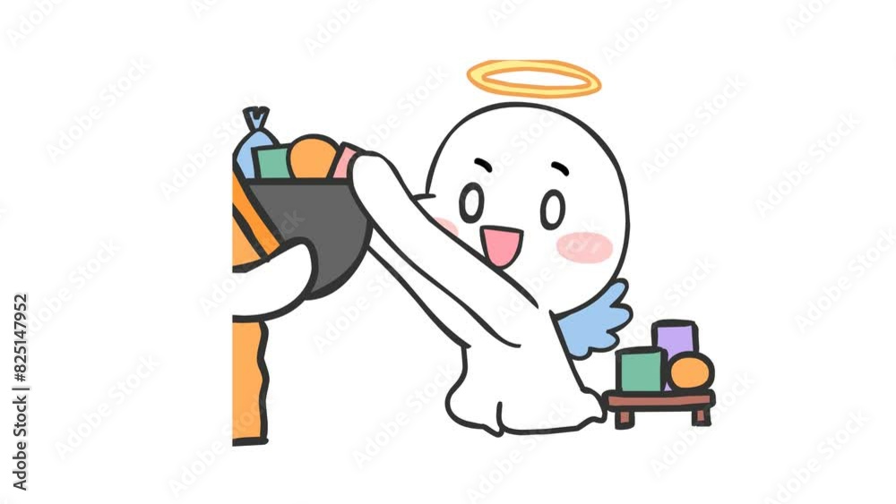 Animated Angel Boy Giving Alms - White Background Animated Angel Boy Giving Alms - White Background