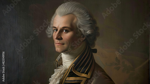vintage potrait of Maximilien Robespierre, leader during the Reign of Terror for Bastille Day background with coy space.